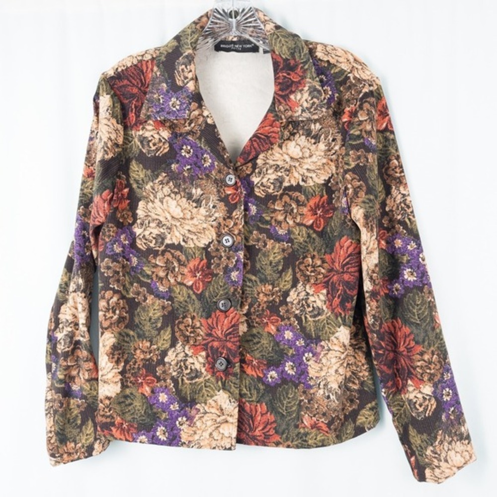 Floral Button Up Lightweight Collared Jacket Womens Petite‎ M Cottage Retro Boho